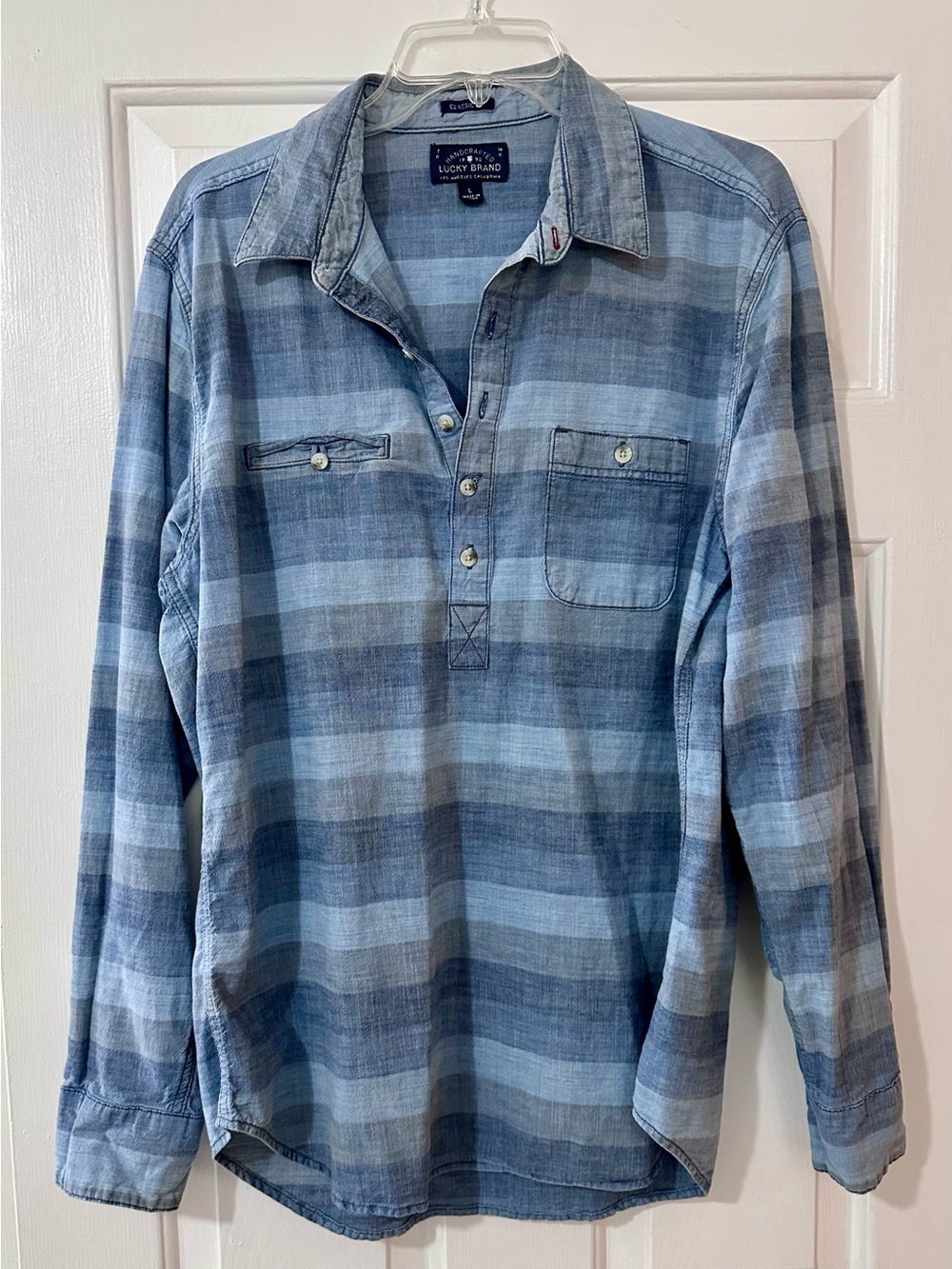 Lucky Brand Chambray Stripe Popover Top – Size Large